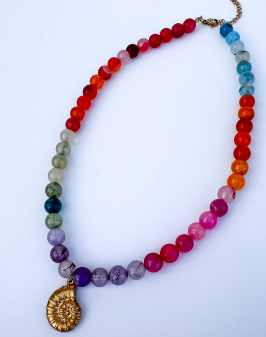 Colar Rainbow - pedra naturais arco-íris e aço inoxidável