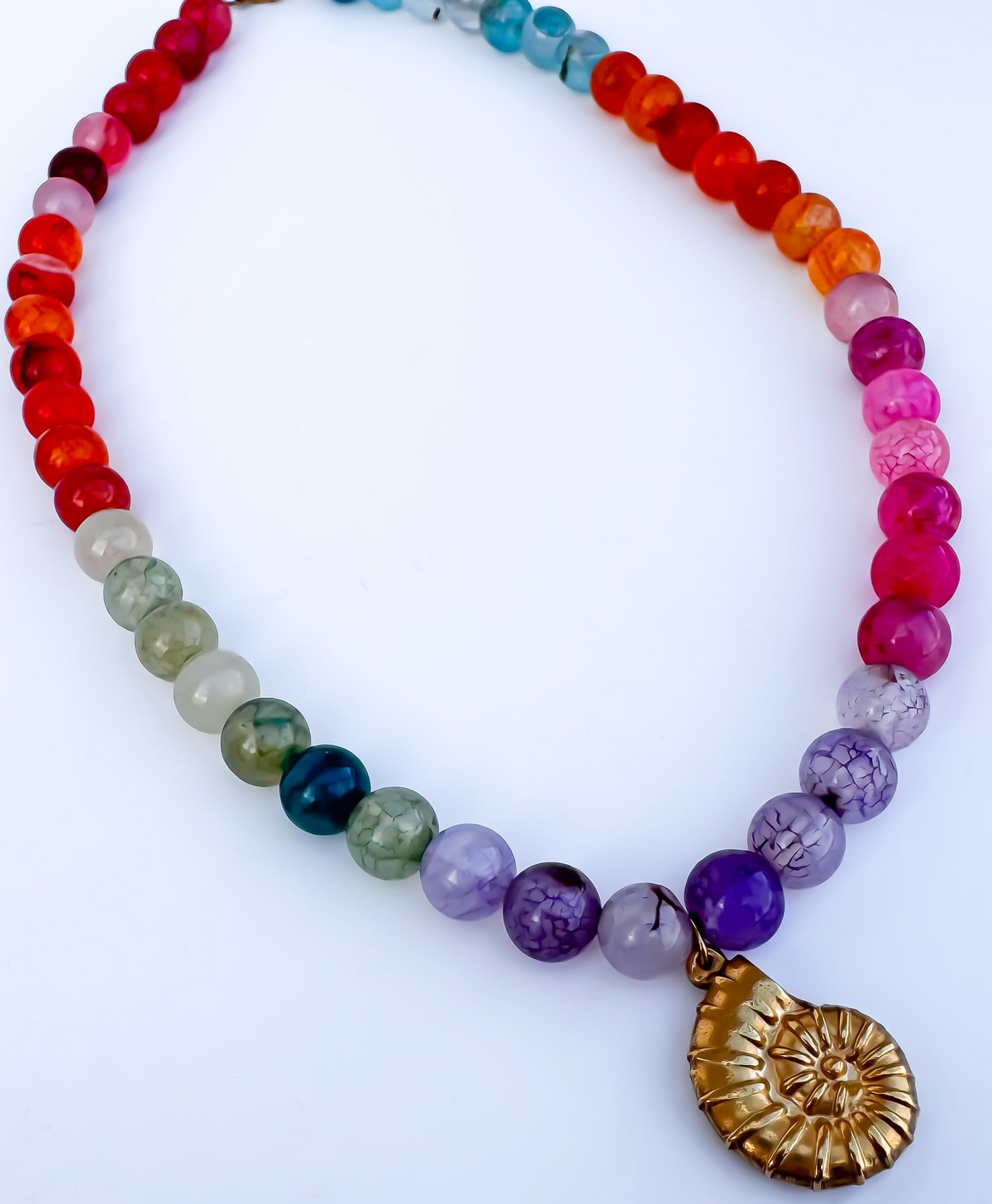 Colar Rainbow - pedra naturais arco-íris e aço inoxidável