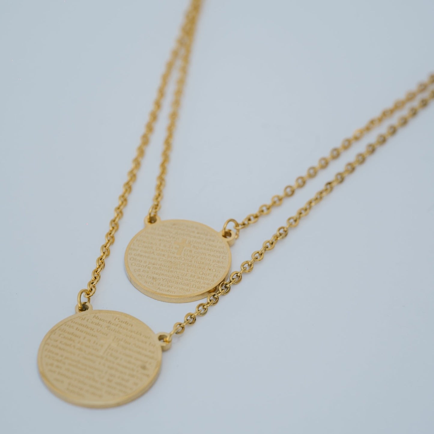 Escapulário Pai Nosso Aço Inoxidavel Dourado